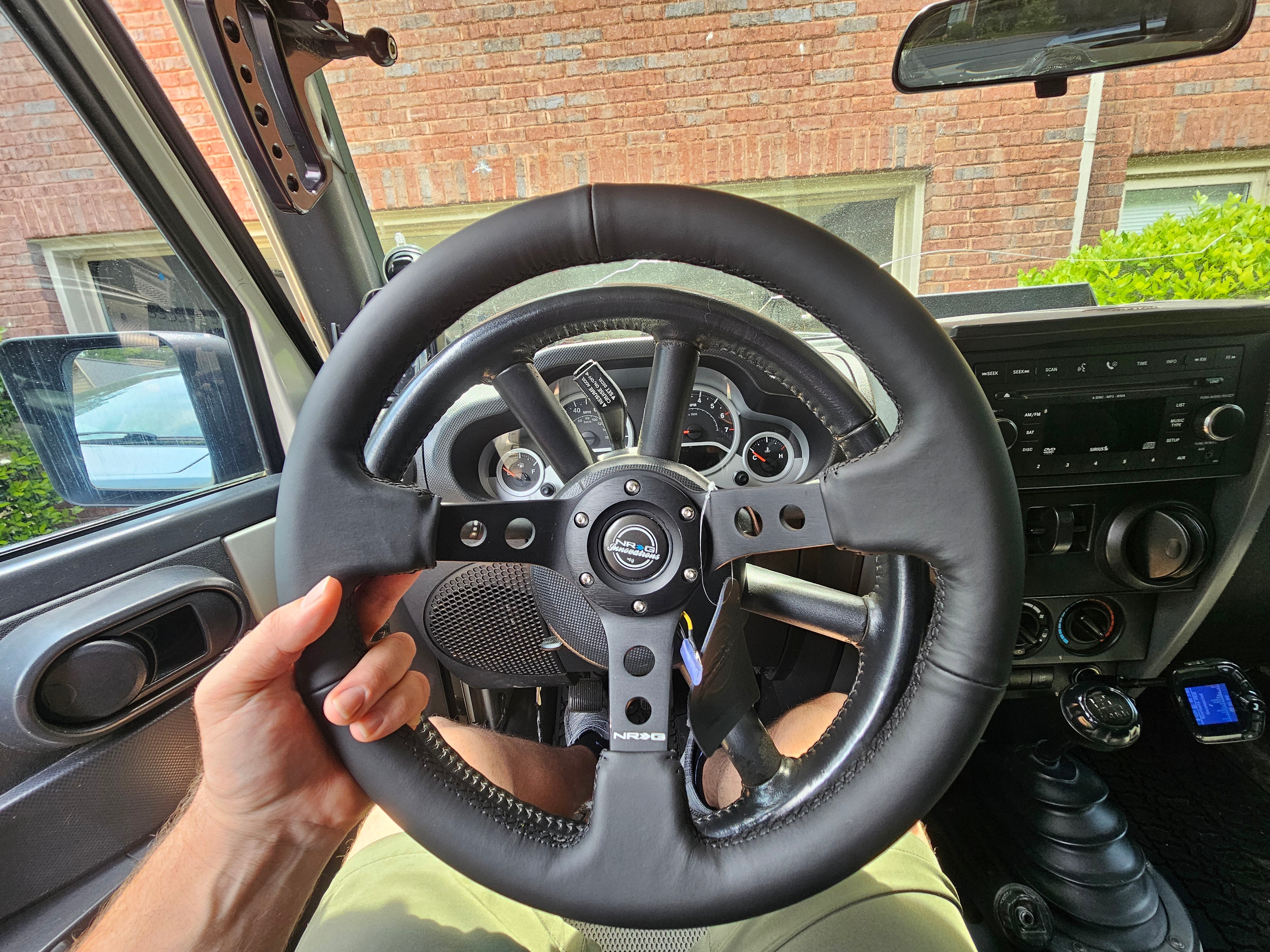 NRG Innovations Steering Wheel Black  Leather w/round holes 3" deep dish