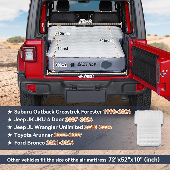 inflatable air mattress for SuV back seats fits Jeep JKU and JLU Toyota 4 runner Etc