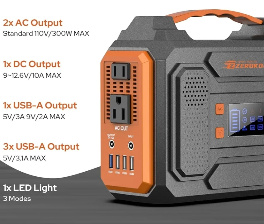 300w Portable power station w/ 60w folding solar panel