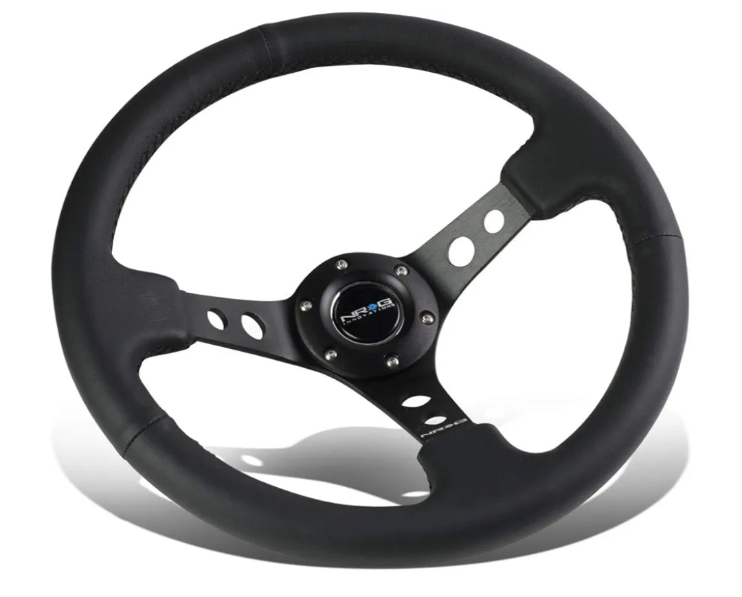 NRG Innovations Steering Wheel Black  Leather w/round holes 3" deep dish
