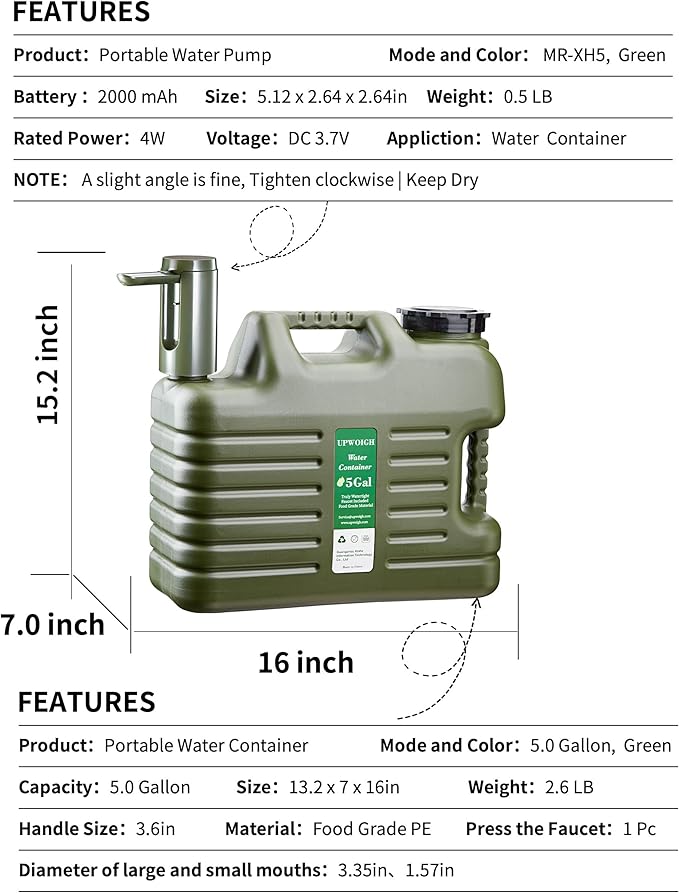 5 gallon water jug with automatic touch control pump