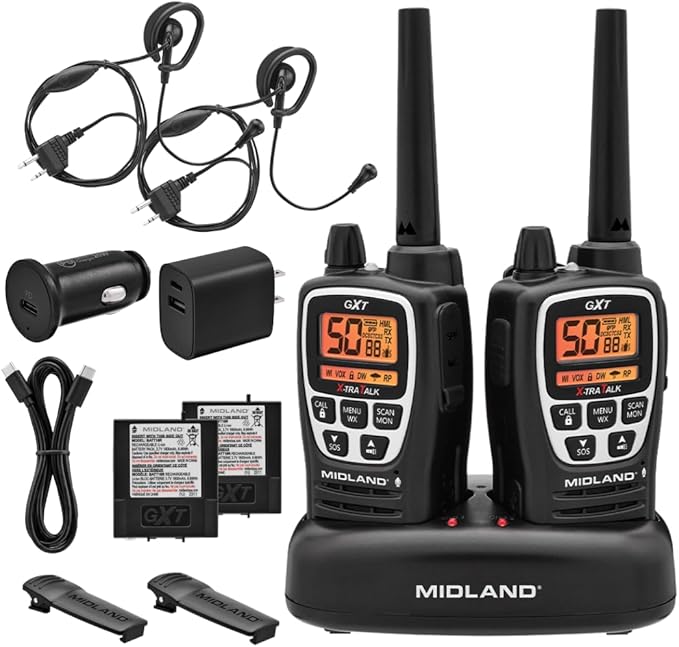 Midland GXT3000 portable radios long-range 50 channel repeater capable 142 privacy codes SOS noah